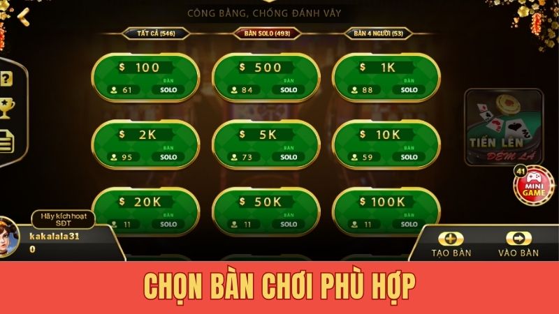Chọn bàn chơi phù hợp