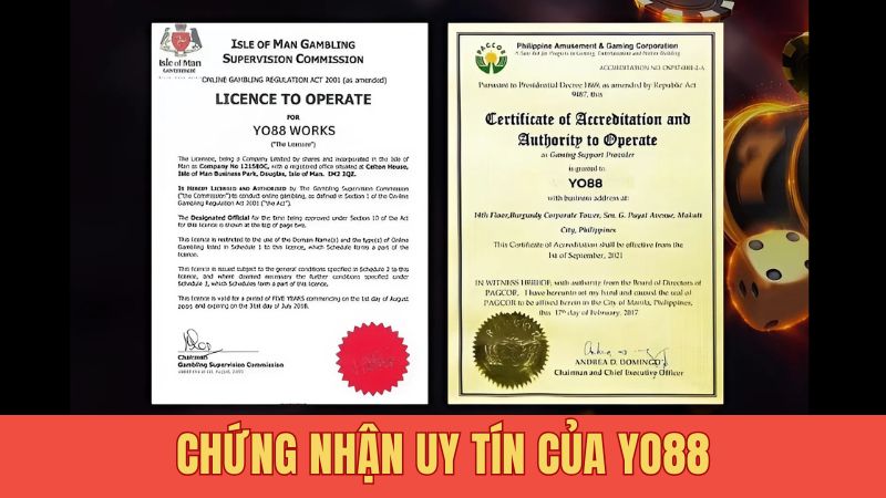 Chứng nhận uy tín của Yo88