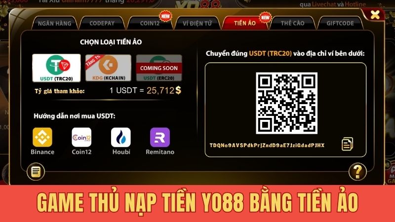 Game thủ nạp tiền Yo88 bằng tiền ảo
