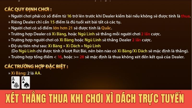 Xét thắng thua khi chơi xì dách trực tuyến
